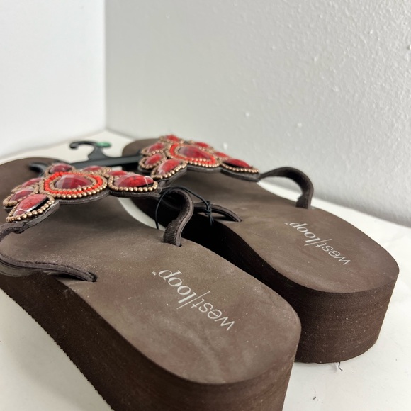 Women Shoes BLING Wedge Sandals Brown Red Summer West Loop Medium 7/8 New - Picture 6 of 7